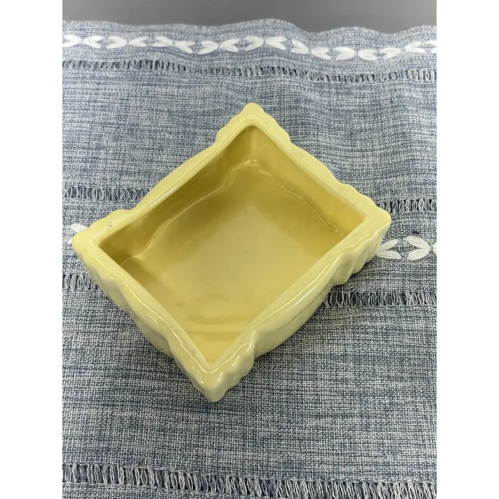 Vintage Yellow Ceramic Pillow Trinket Box Lidded Jewelry Box Retro Decor